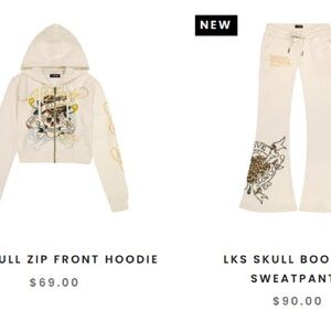 Ed Hardy Cream Pants with Leopard and Tattoo Graphics